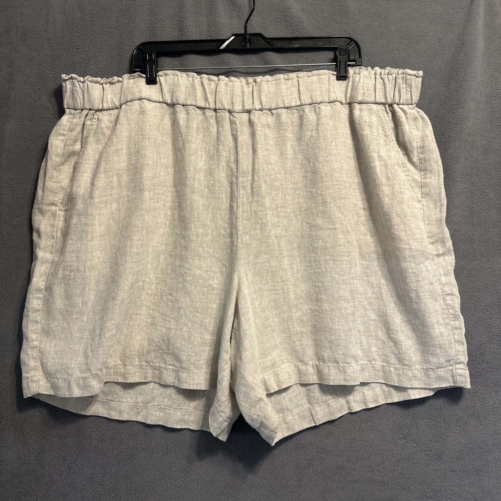 NWT Talbots Linen Nantucket Pull On Paperbag Shorts Plus Size 3X Tan 6" Inseam